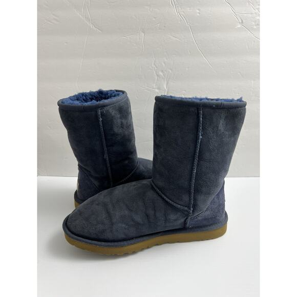 UGG Classic Boots Womens 9 Navy Blue Sheepskin Suede Boots Mid Calf Tall - Picture 3 of 6